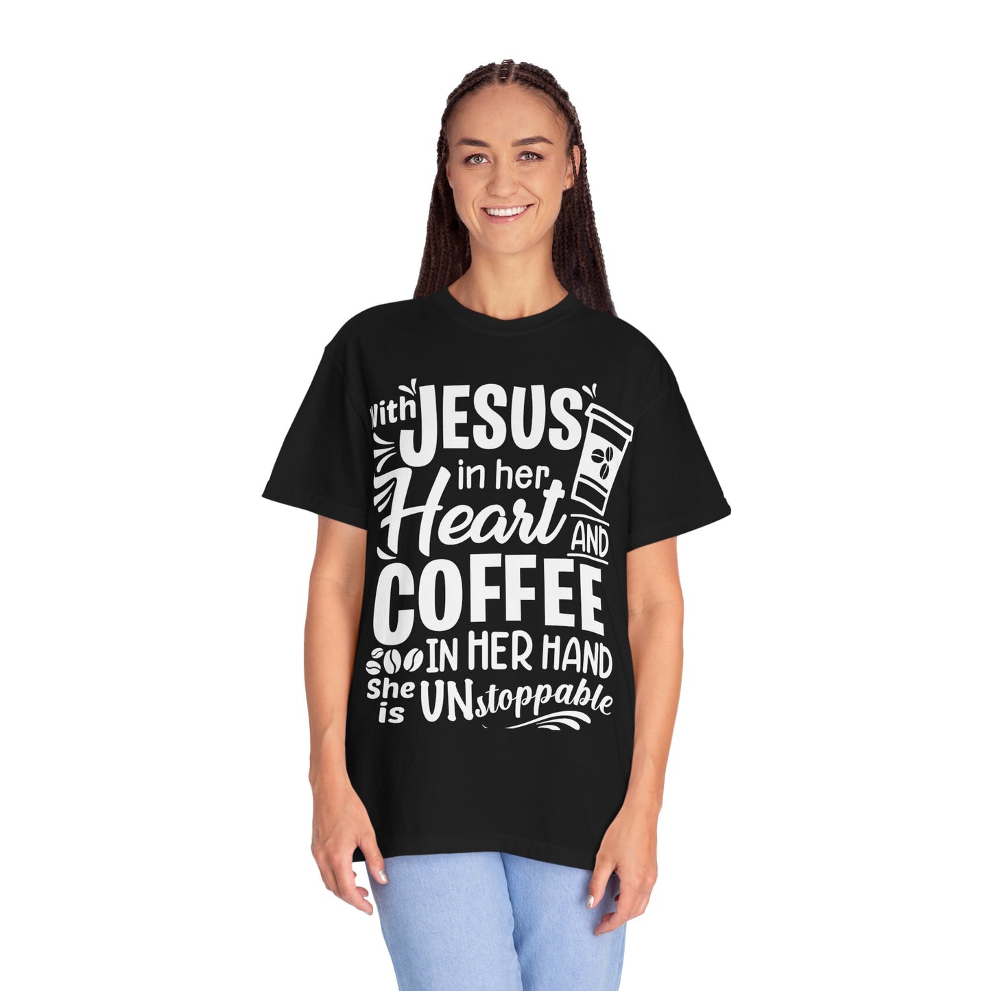 Christian Graphic T-Shirt - Unstoppable Jesus and Coffee Tee