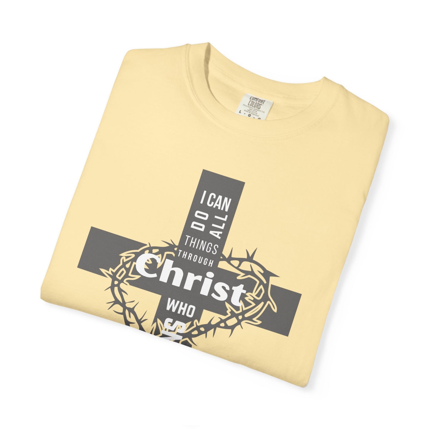 Inspirational Christian T-Shirt - Strength in Christ Design "I Can Do All Things Through Christ"
