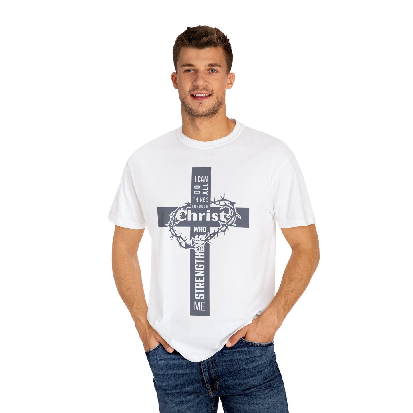 Inspirational Christian T-Shirt - Strength in Christ Design "I Can Do All Things Through Christ"