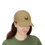 Woman wearing the Forest Trail dad cap in khaki