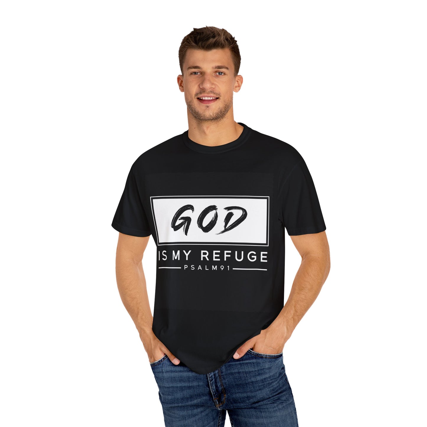 Faith-Inspired Unisex Garment-Dyed T-Shirt - 'God Is My Refuge'
