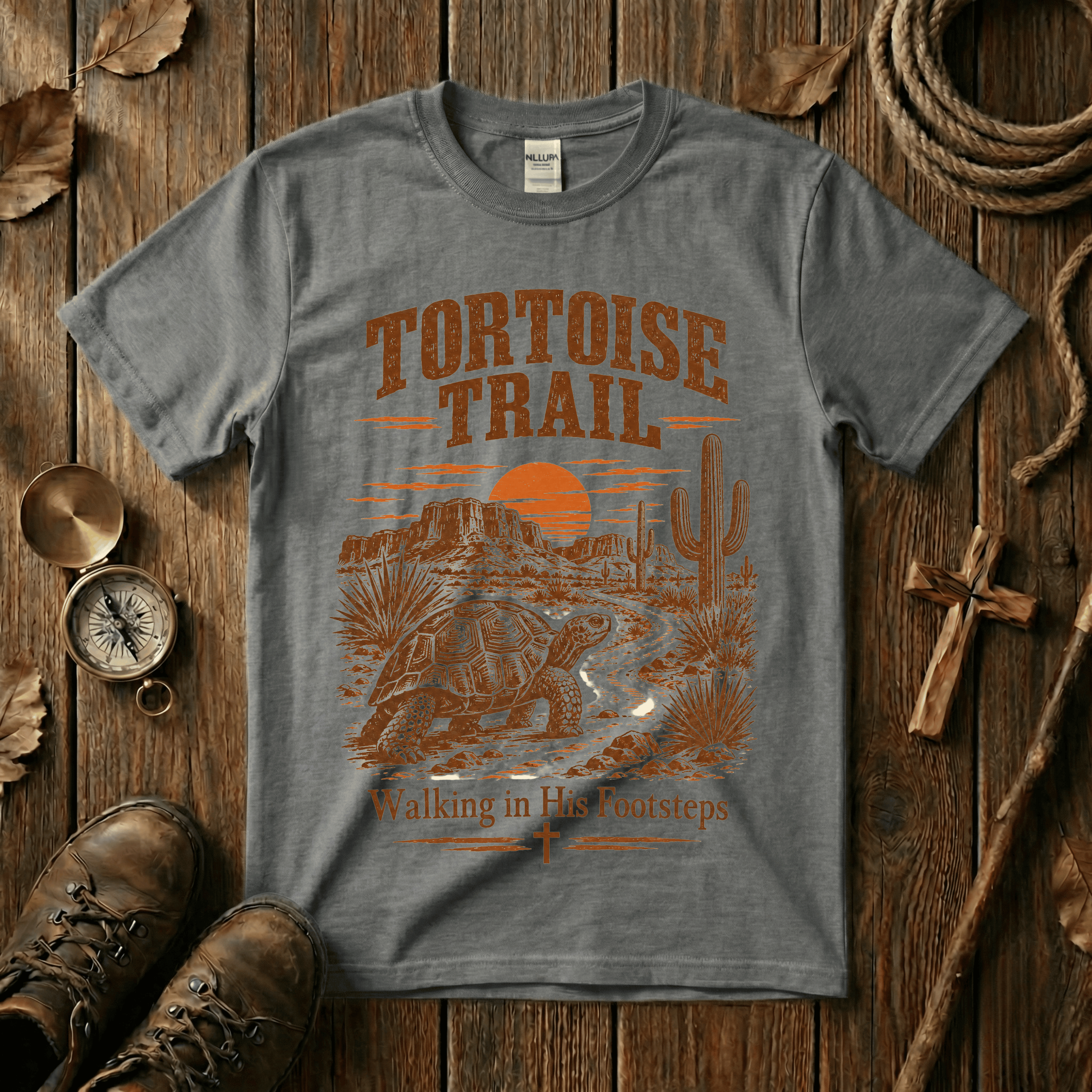 T-Shirt — Tortoise Trail Desert Sunset Graphic Tee ("Tortoise Trail" Text)