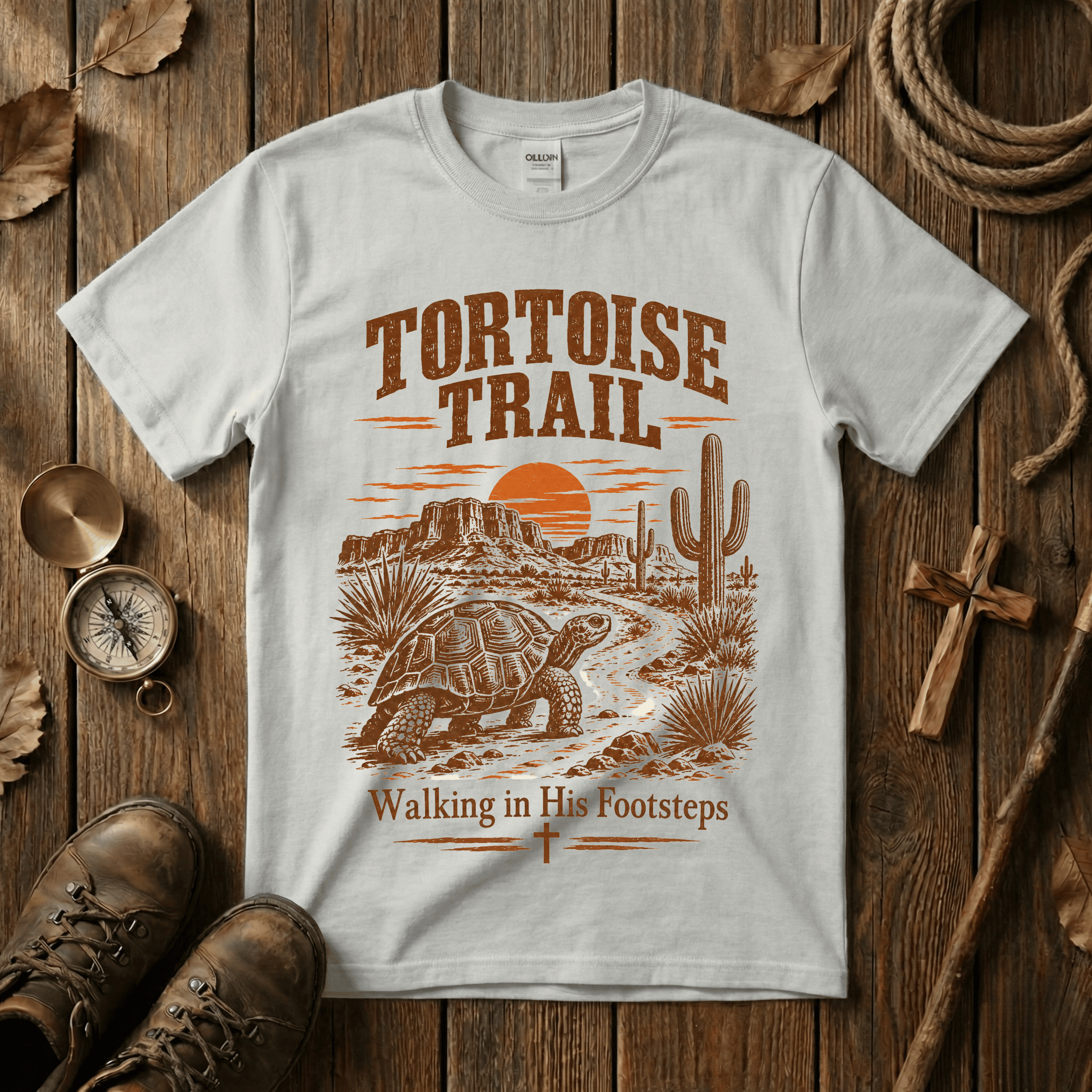 T-Shirt — Tortoise Trail Desert Sunset Graphic Tee ("Tortoise Trail" Text)