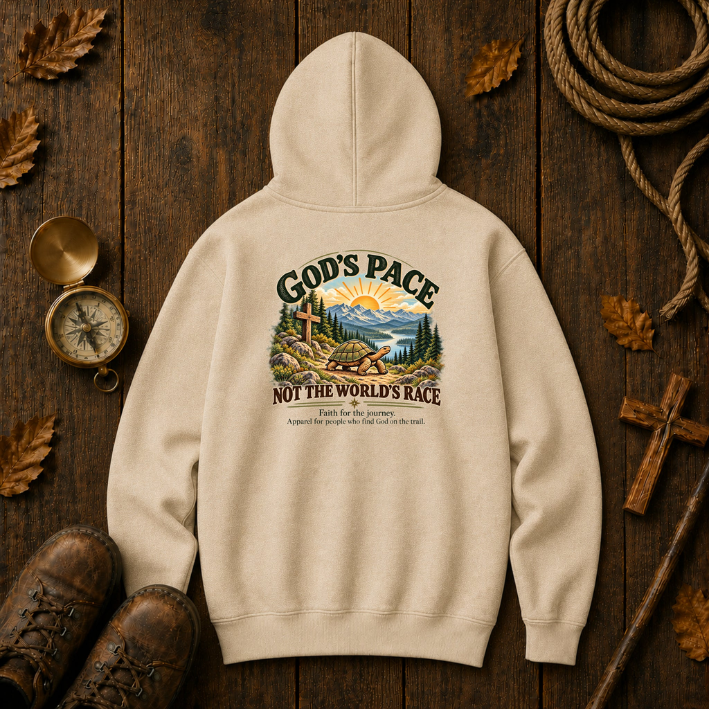 God's Pace Not the World's Race faith hoodie from Tortoise Trail Gifts