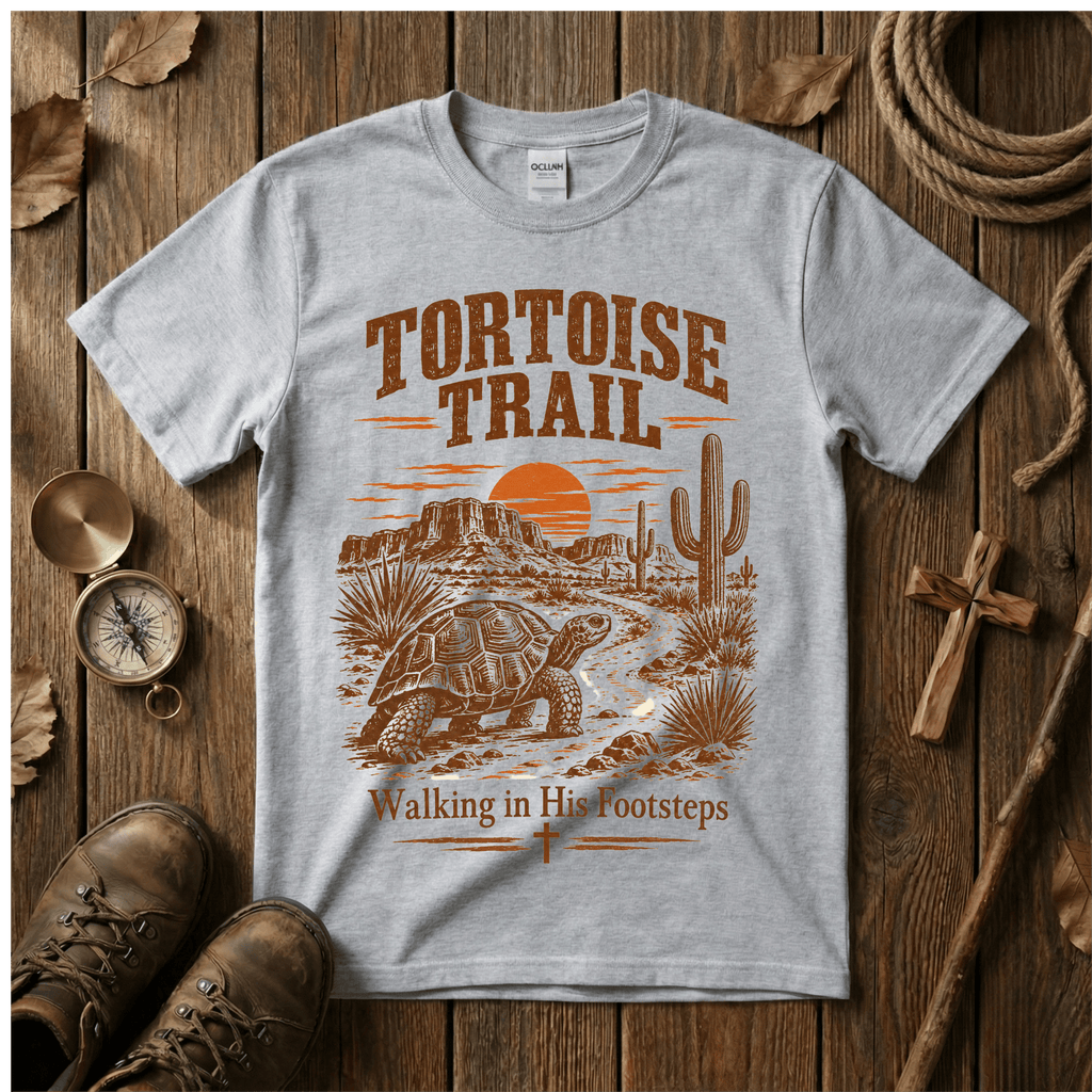 T-Shirt — Tortoise Trail Desert Sunset Graphic Tee ("Tortoise Trail" Text)