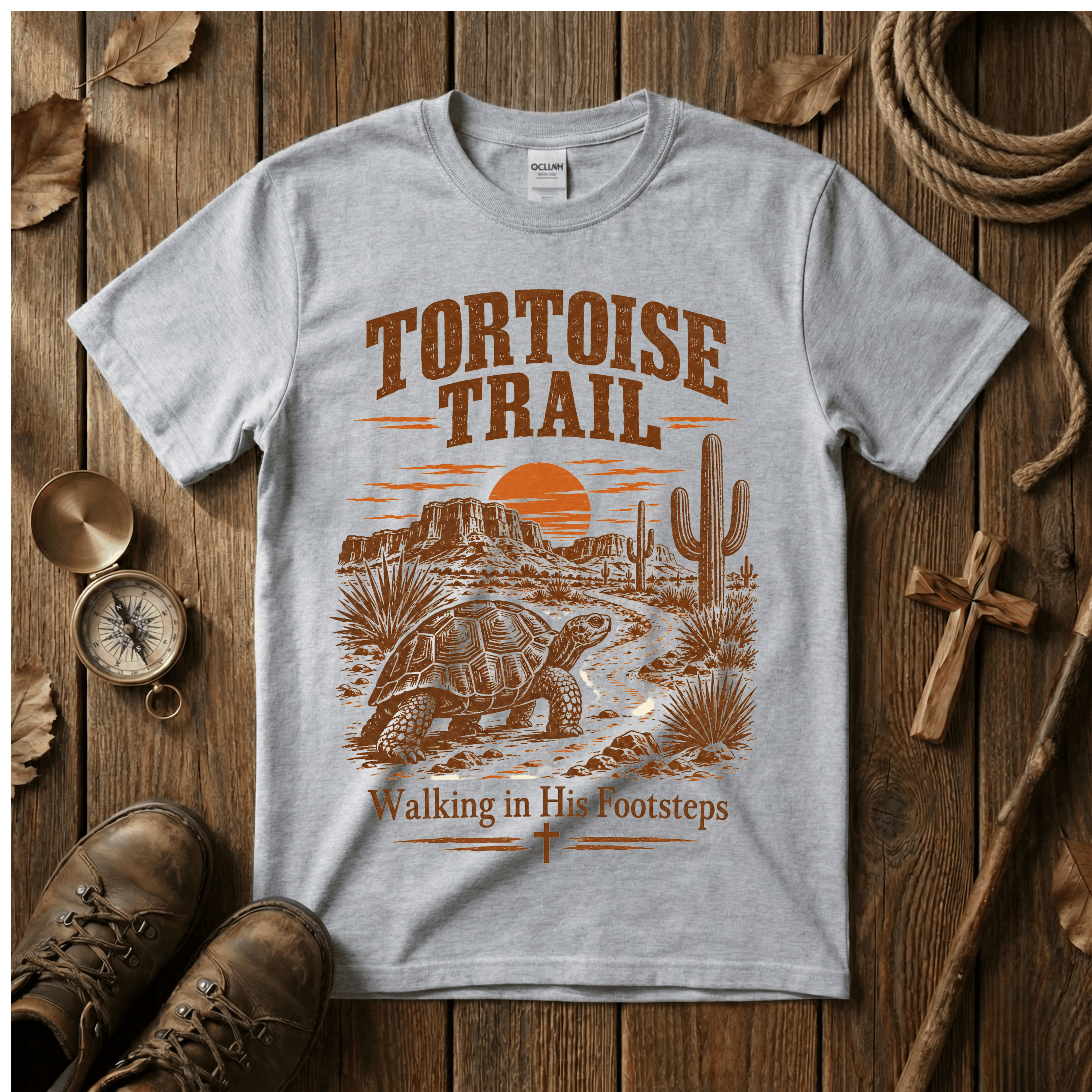 T-Shirt — Tortoise Trail Desert Sunset Graphic Tee ("Tortoise Trail" Text)
